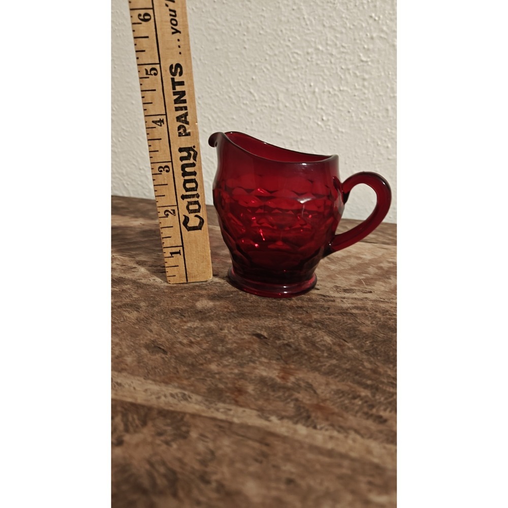 Depression Glass - Honeycomb Handled Red Water Pitcher - 3.5 inches